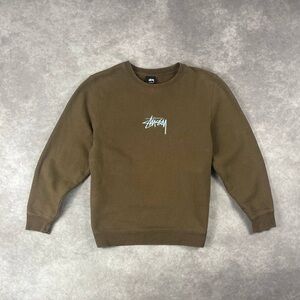 [208] Stussy Stock Logo Crew Brown Sweater S Size